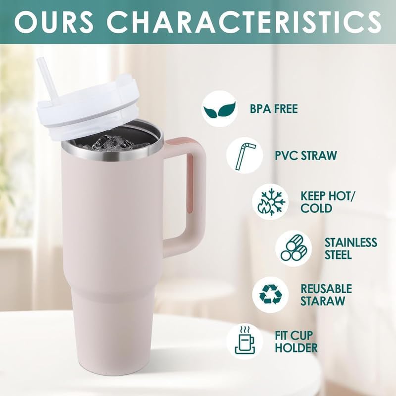 Unique Gifts® Stainless Steel Tumbler Reusable Bottle with Handle, Lid & Straw