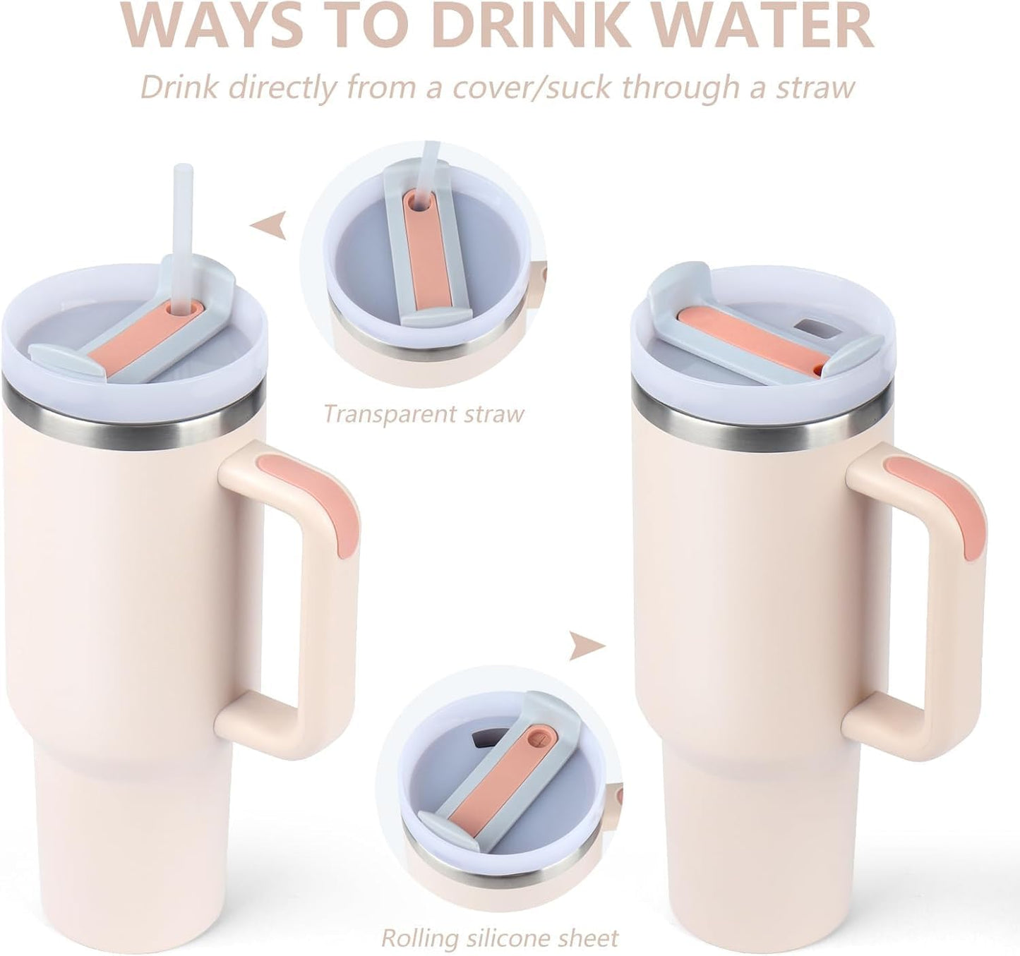 Unique Gifts® Stainless Steel Tumbler Reusable Bottle with Handle, Lid & Straw