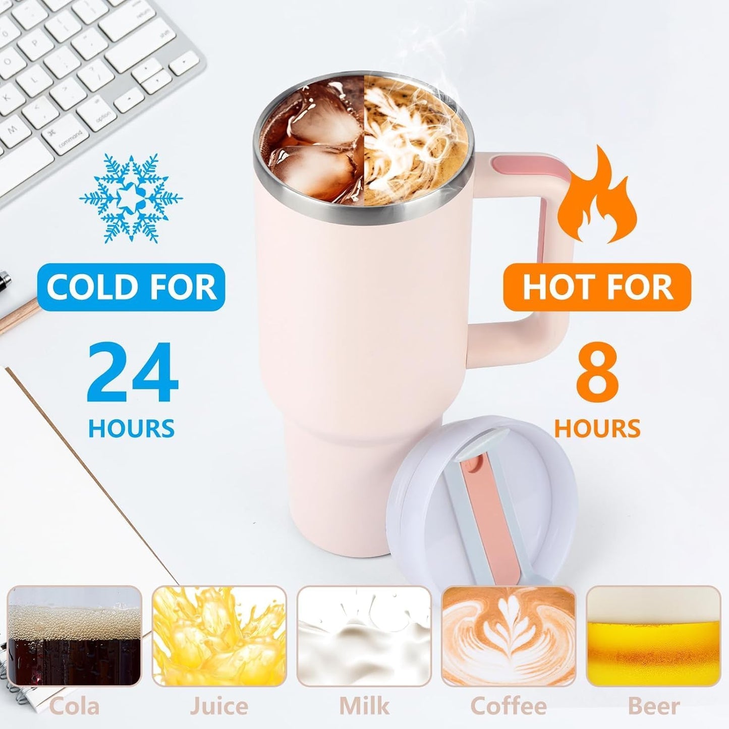 Unique Gifts® Stainless Steel Tumbler Reusable Bottle with Handle, Lid & Straw