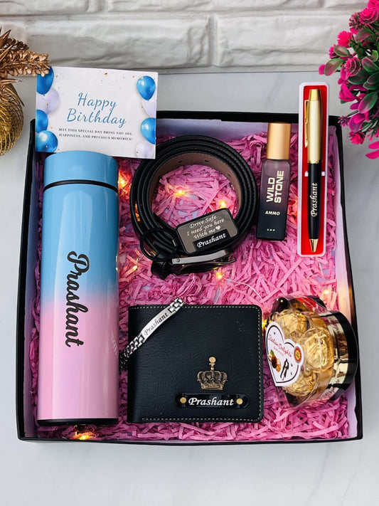 Premium Personalized Gift Hamper for Men – Wallet, Tumbler, Belt, Perfume & More