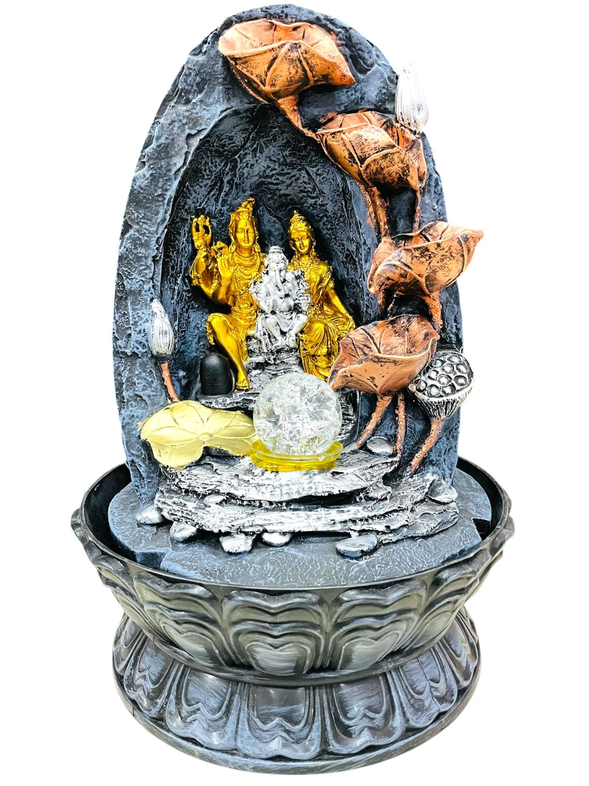 Lord Shiv Ji Parvati Ji With Ganesh Ji Water Fountain – 18 Inch | Home Decor | Big Size