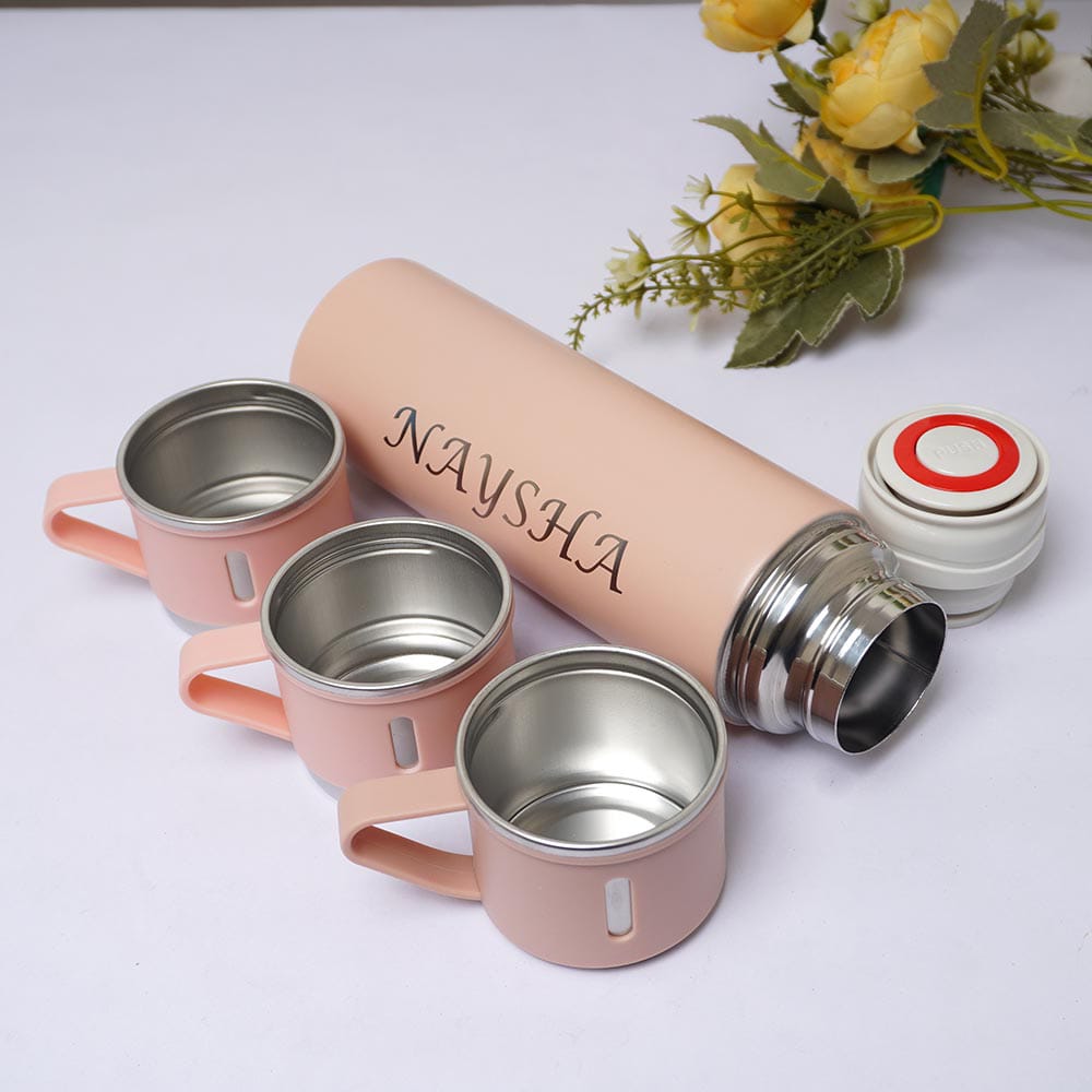Personalized Thermal Flask Set with 3 Cups