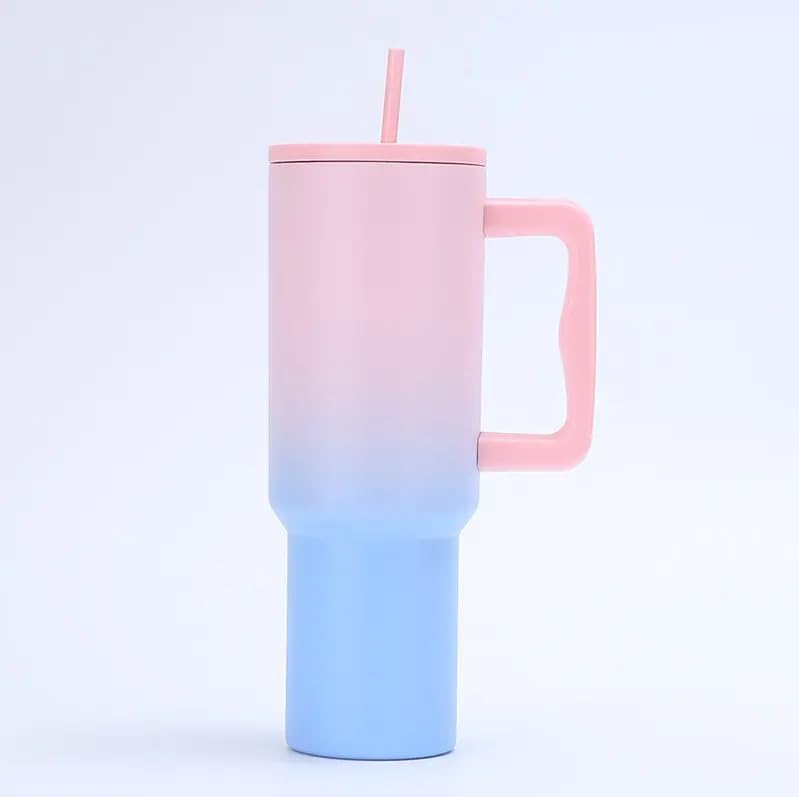 Gradient Stainless Steel Tumbler with Handle & Straw – 1200ml Large Capacity