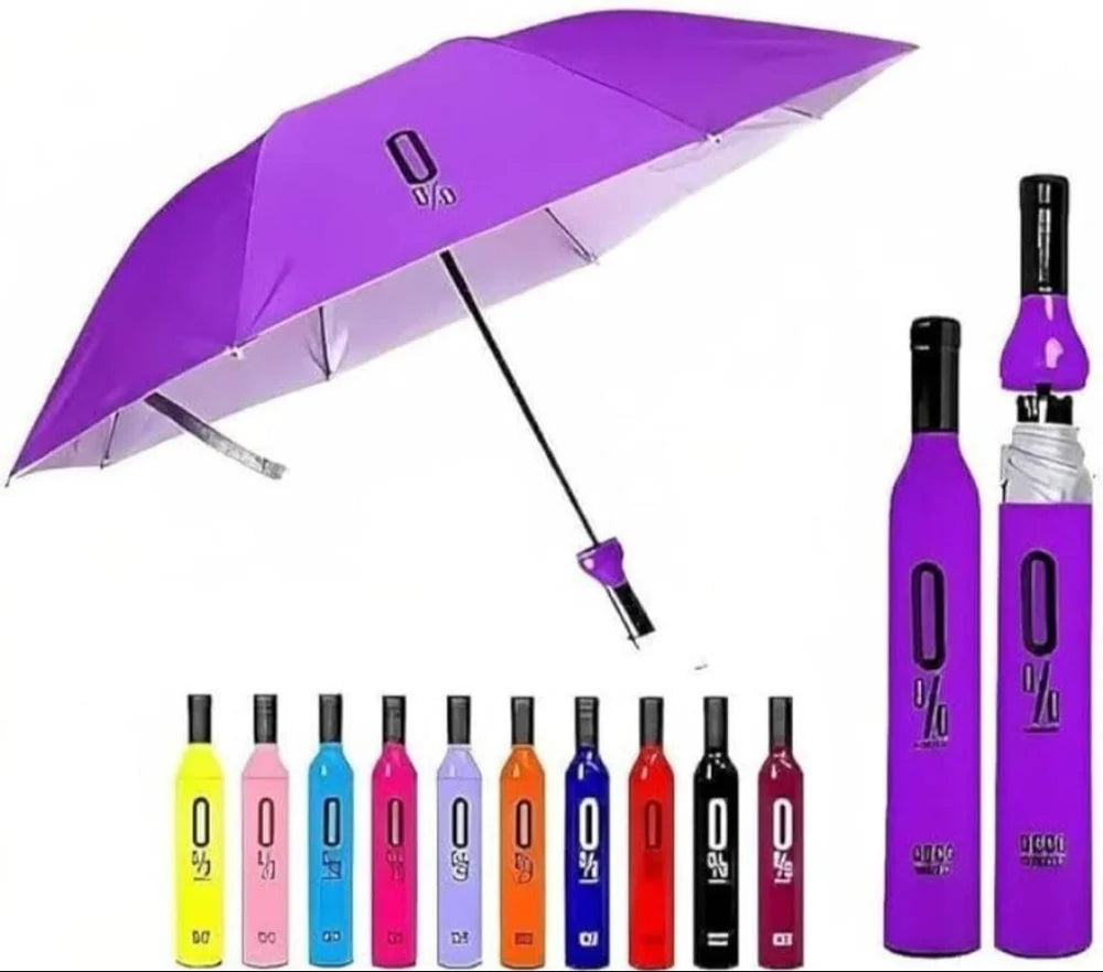 Unique Gifts® Wine Bottle Umbrella Windproof Double Layer Compact Umbrella with Bottle Cover for UV Protection & Rain