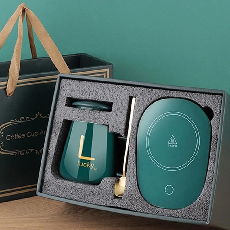 Brewing Coffee Mug, 15.5oz (450.5g), Set, Medium Ceramic Mug with Heater, Spoon and lid, Suitable for Men, Women and Gifts for Friends. You Gonna Love it! (Green)