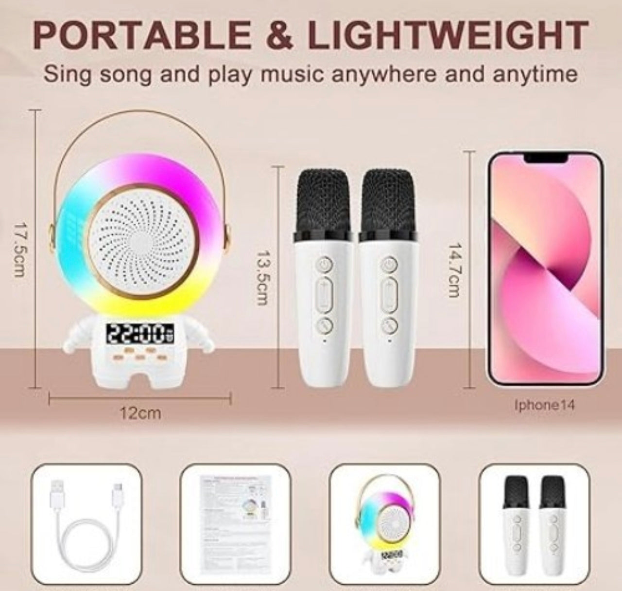 Mini karaoke speaker with 2 mic