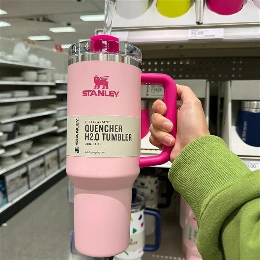 Buy 1 get 1 -- 1200ML Stainless Steel Tumbler Reusable Bottle with Handle, Lid & Straw