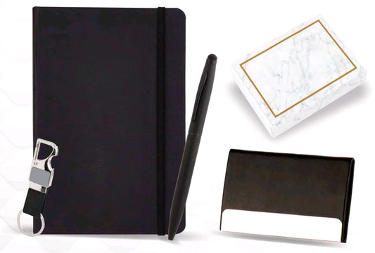 Unique gifts® Leather 4 In 1 Arredo A5 Notebook Pen Visiting Card Holder And Key Chain Gift Set