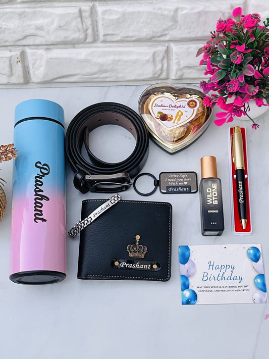Premium Personalized  Gift Hamper for Men – Wallet, Tumbler, Belt, Perfume & More