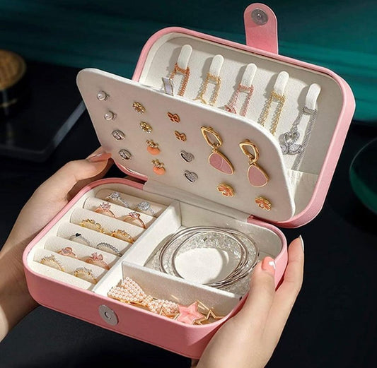 PU Leather Jewellery Organizer Box – Travel Jewelry Storage Case for Women (Pink, 1 Pc)