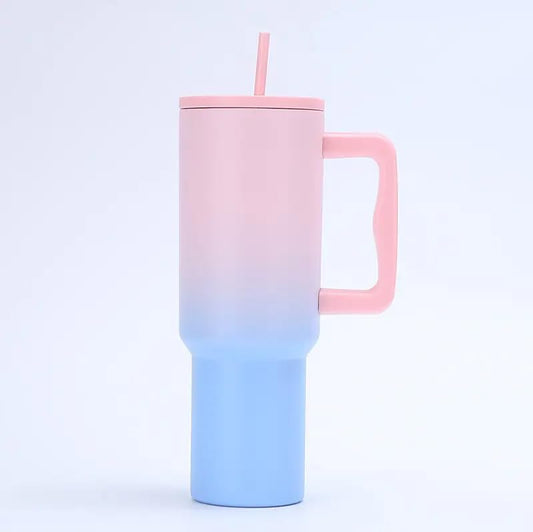 Gradient Stainless Steel Tumbler with Handle & Straw – 1200ml Large Capacity