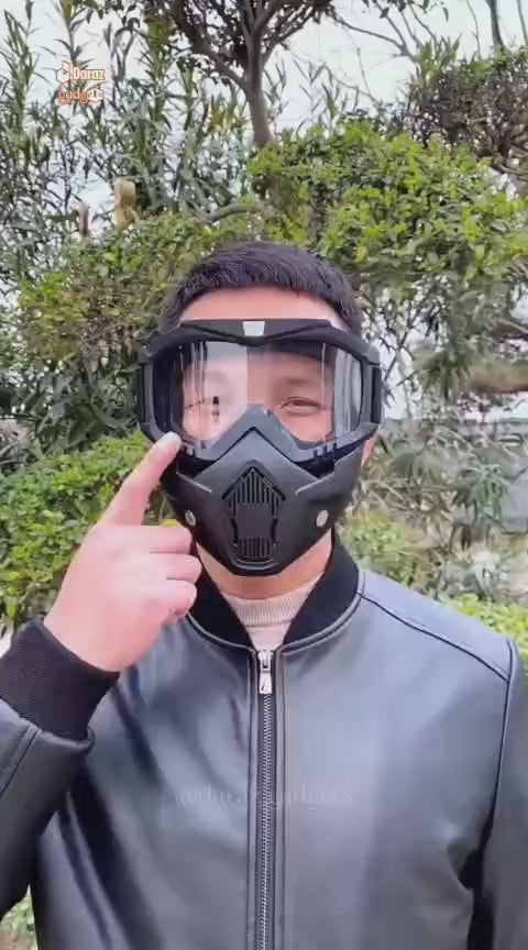Motorcycle Helmet Riding Goggles Glasses With Removable Face Mask,Detachable Fog-proof Warm Goggles Mouth Filter Adjustable Non-slip Strap Vintage