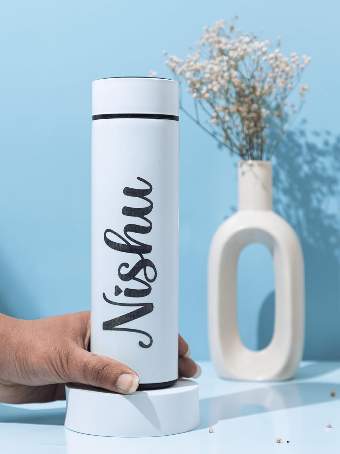 Personalized Stainless Steel Vacuum Insulated Bottle – Black, White, Red & Blue (Custom Name Printed)