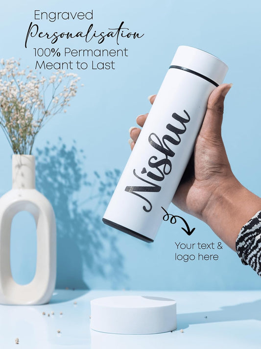 Personalized Stainless Steel Vacuum Insulated Bottle – Black, White, Red & Blue (Custom Name Printed)